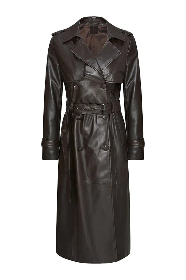 Women's Leather Dark Chocolate Brown Trench Coat