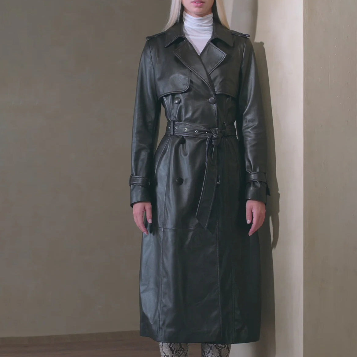 Women's Leather Dark Chocolate Brown Trench Coat