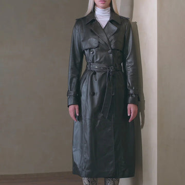 Women's Leather Dark Chocolate Brown Trench Coat