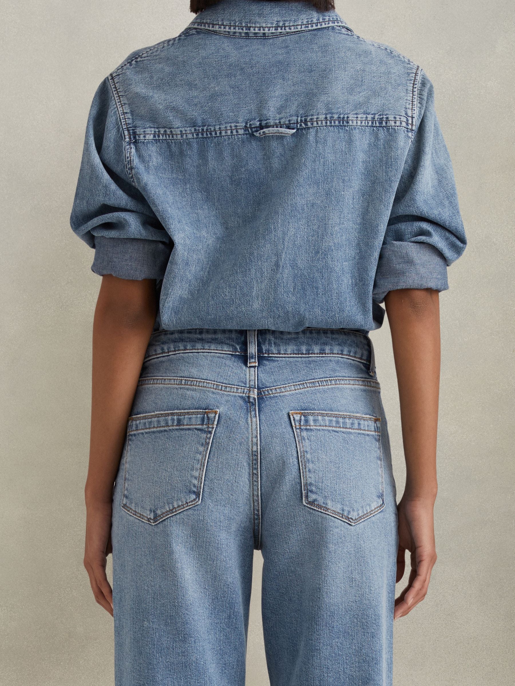 Women's Light Blue Mid Rise Straight Leg Pant