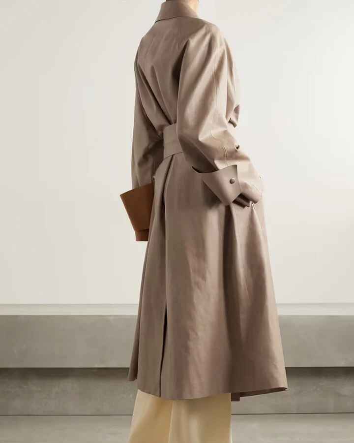 Women's Light Brown Leather Long Trench Coat