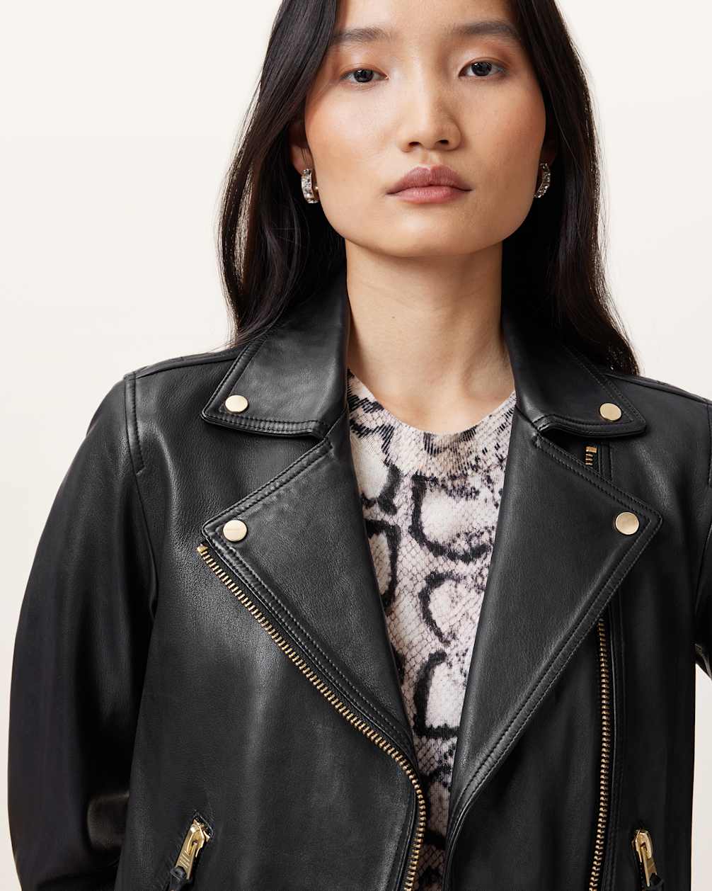 Women's Long Sleeve Slim Fit Leather Biker Jacket