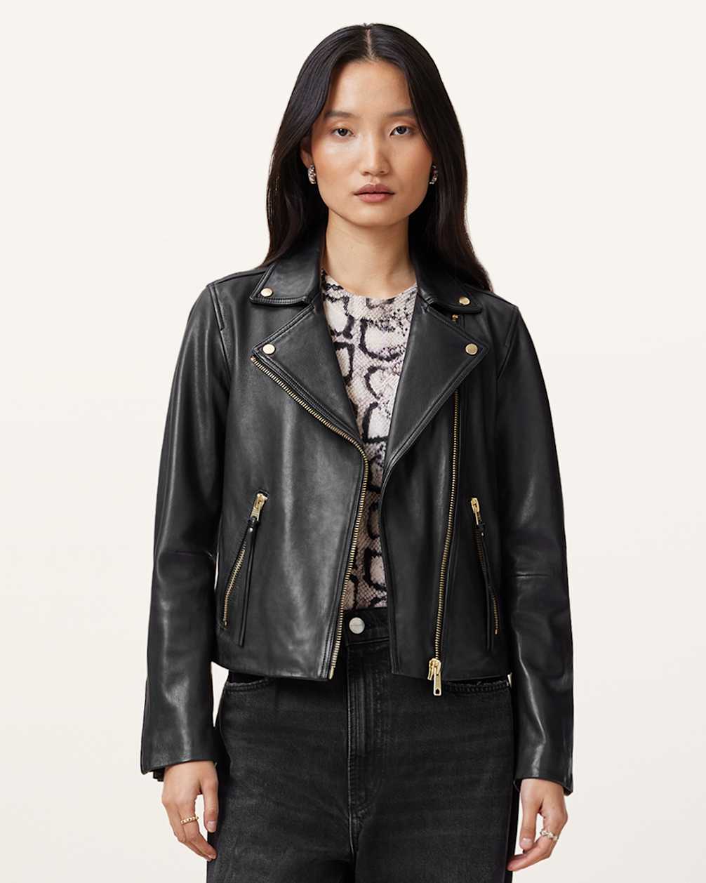 Women's Long Sleeve Slim Fit Leather Biker Jacket