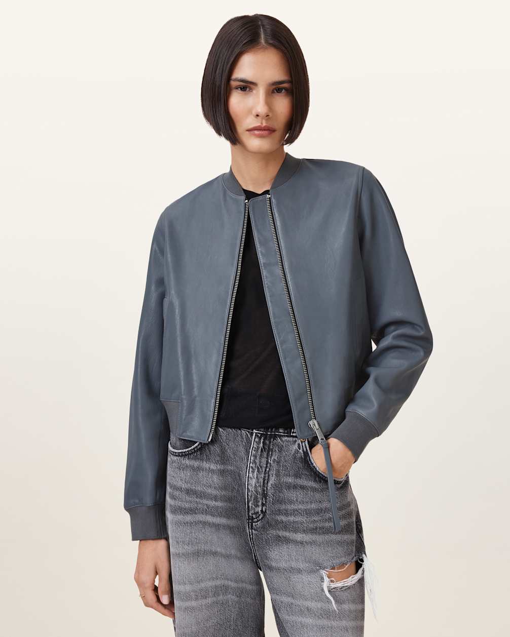 Women's Long Sleeves Bomber Leather Jacket