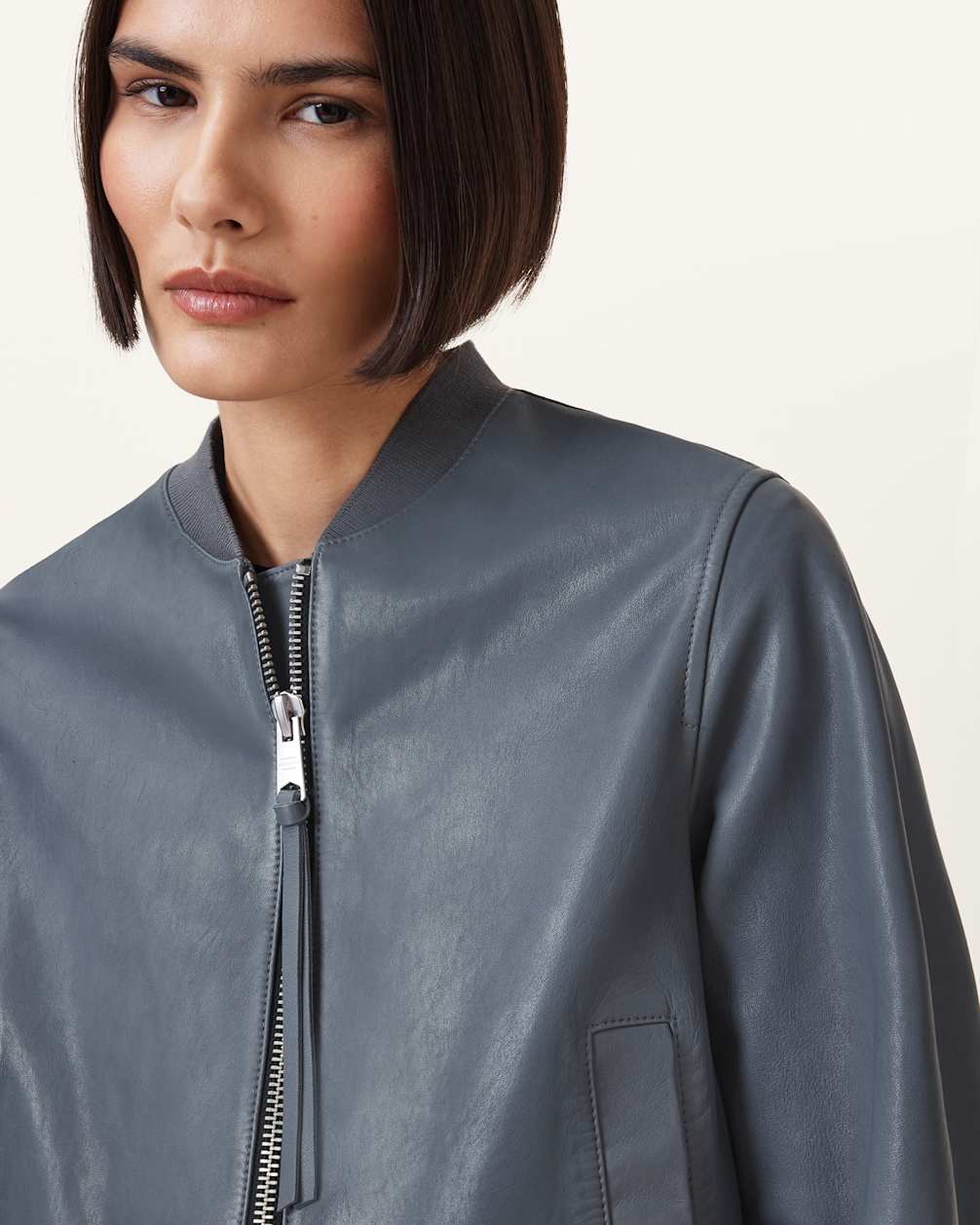 Women's Long Sleeves Bomber Leather Jacket