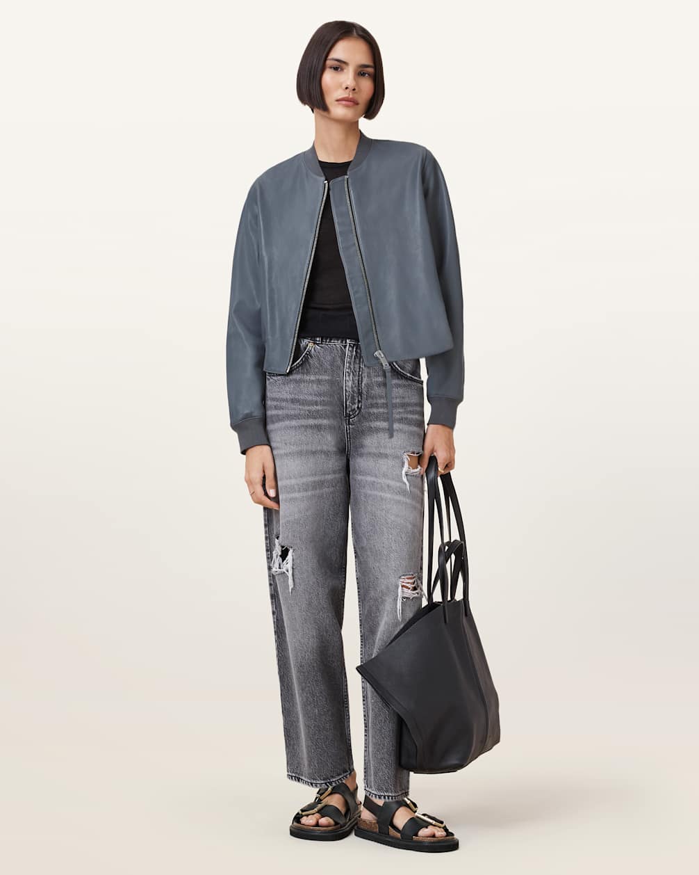 Women's Long Sleeves Bomber Leather Jacket