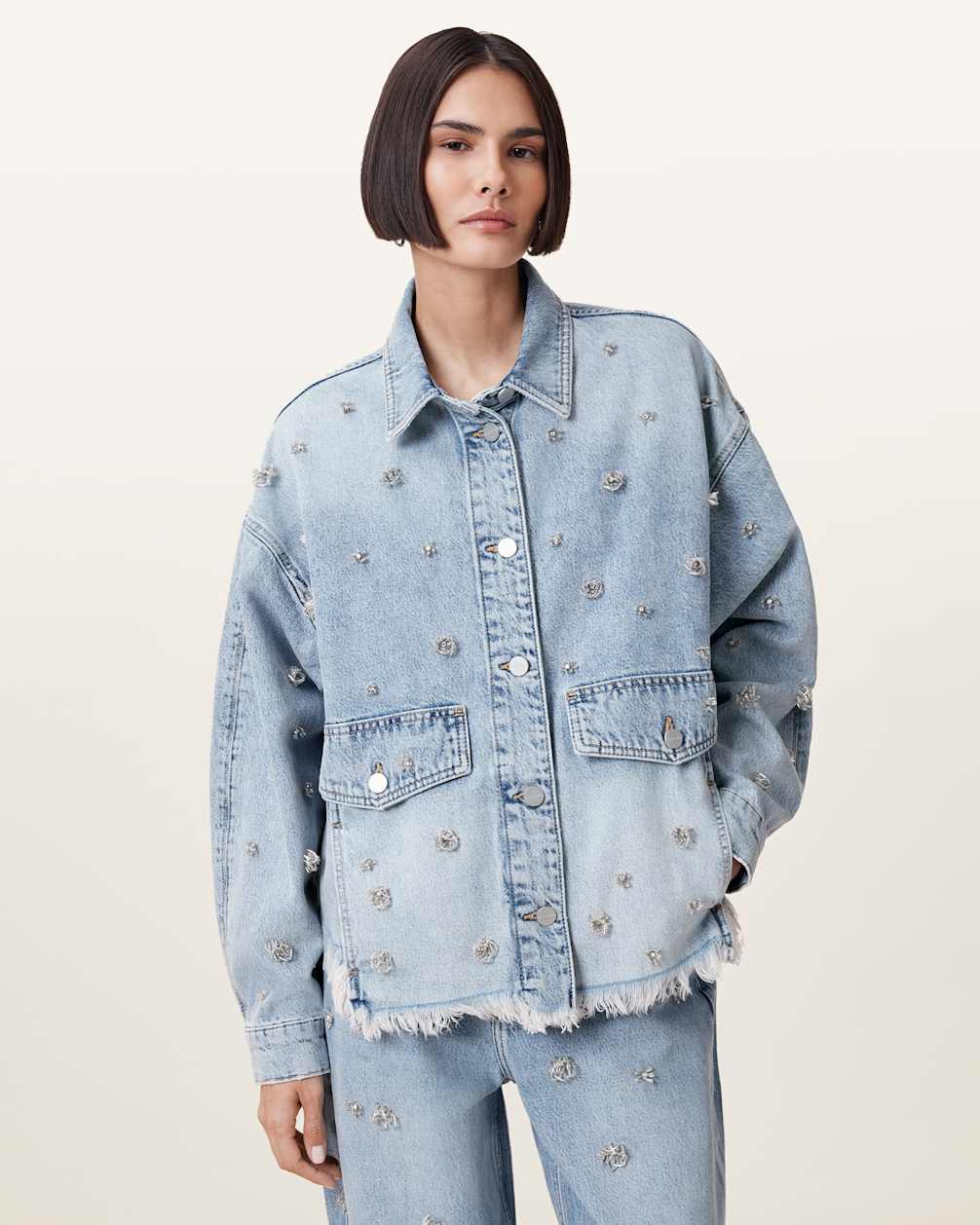 Women's Long Sleeves Embellished Denim Shirt
