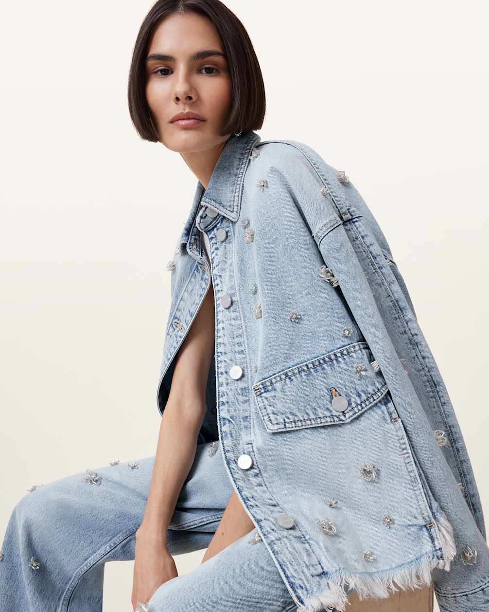 Women's Long Sleeves Embellished Denim Shirt