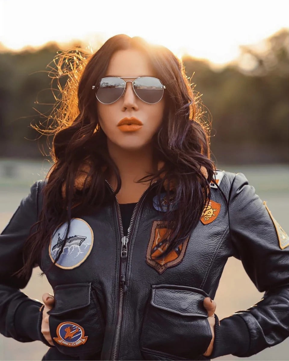 Women's MISS TG1 OFFICIAL Aviator Bomber Leather Jacket