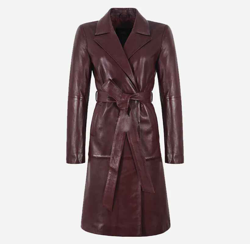 Women's MISTRIELLE Tie Belt Leather Trench Coat