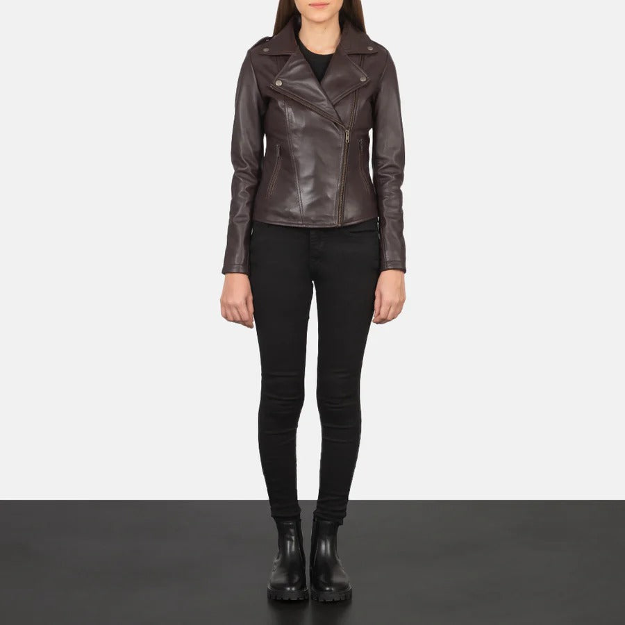 Women's Maroon Real Leather Biker Jacket