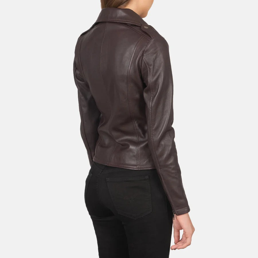 Women's Maroon Real Leather Biker Jacket