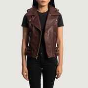 Women's Maroon Rhonda Biker Leather Jacket