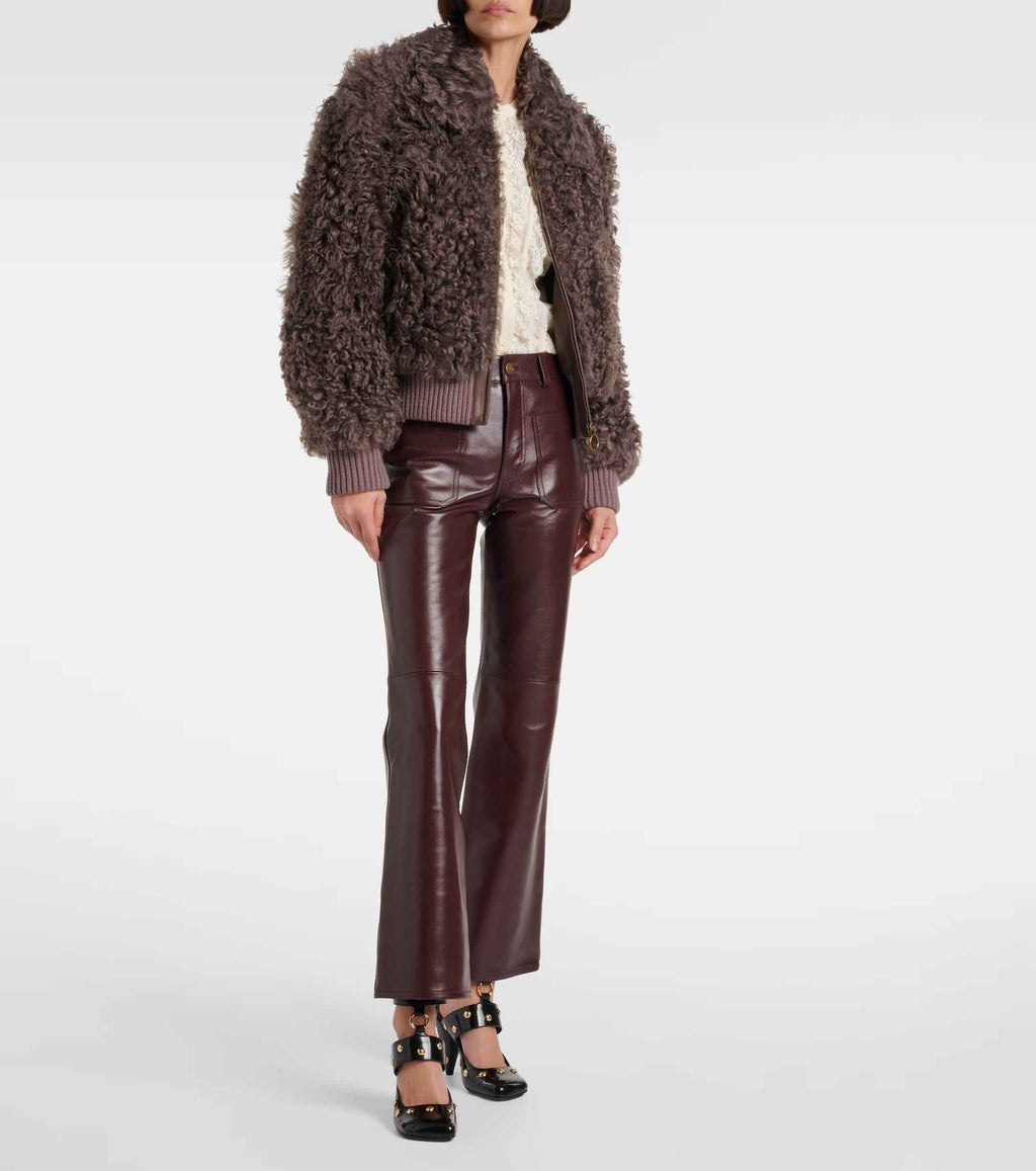 Women's Mid Rise Flared Leather Pants