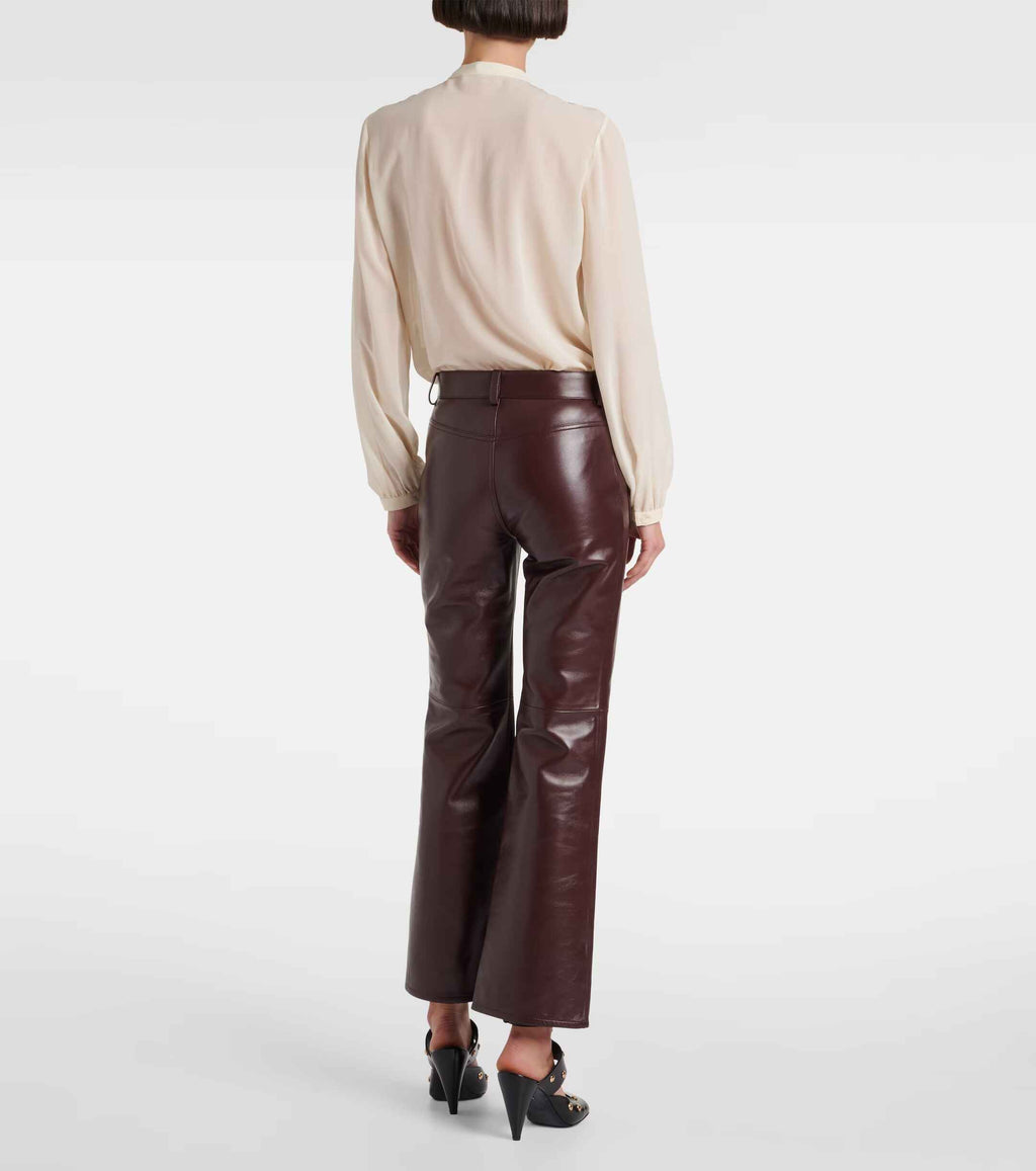 Women's Mid Rise Flared Leather Pants