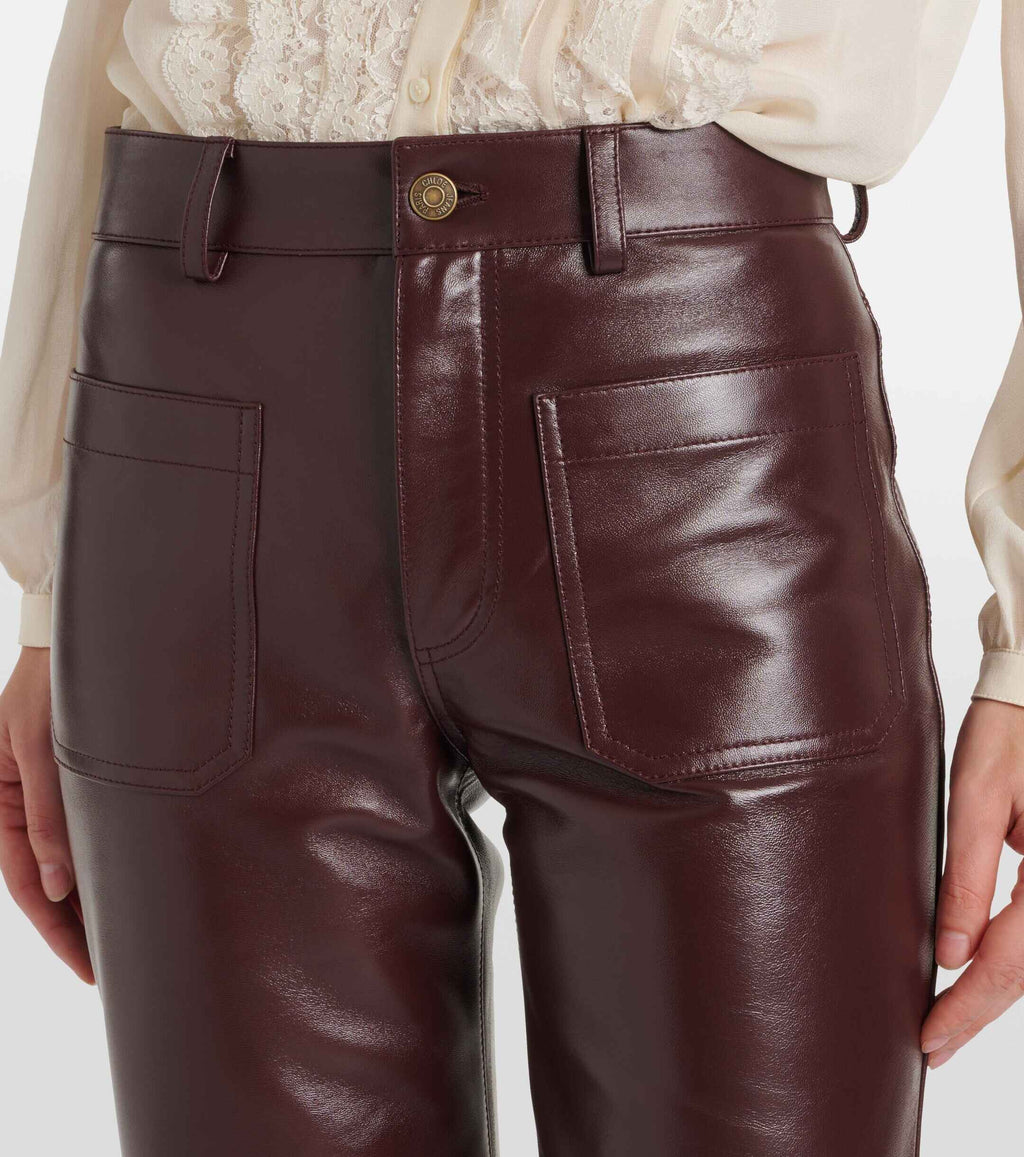Women's Mid Rise Flared Leather Pants
