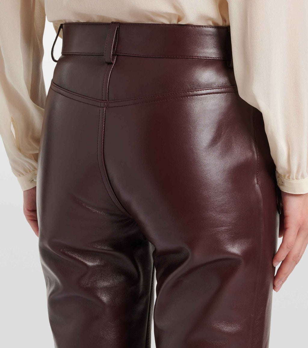 Women's Mid Rise Flared Leather Pants