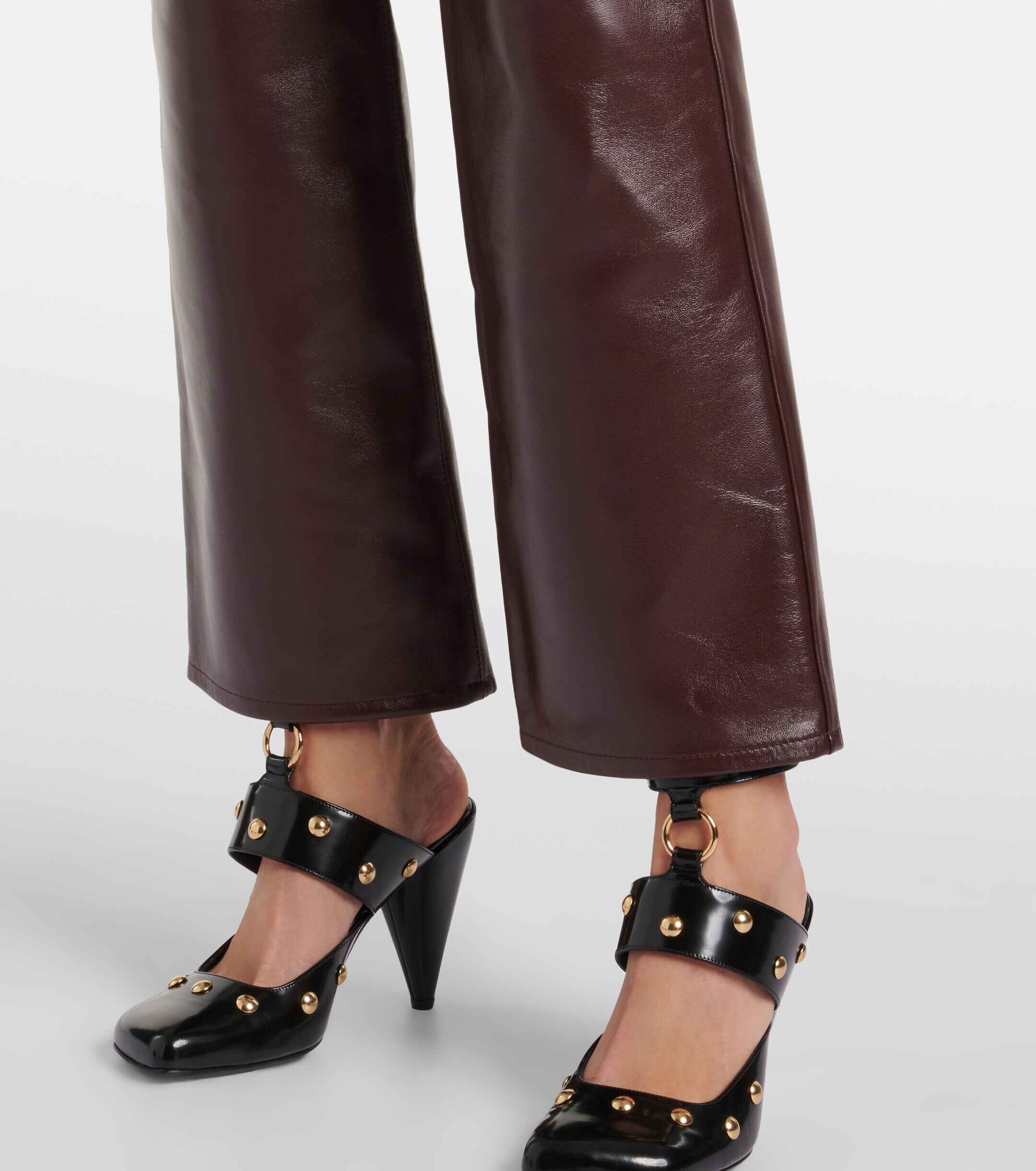 Women's Mid Rise Flared Leather Pants