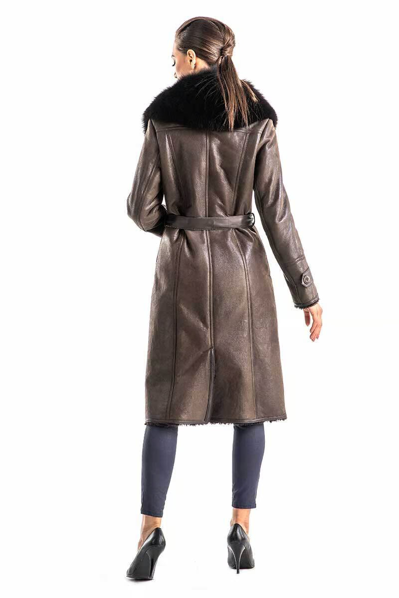 Women's Natural Shearling & Fox Fur Leather Coat