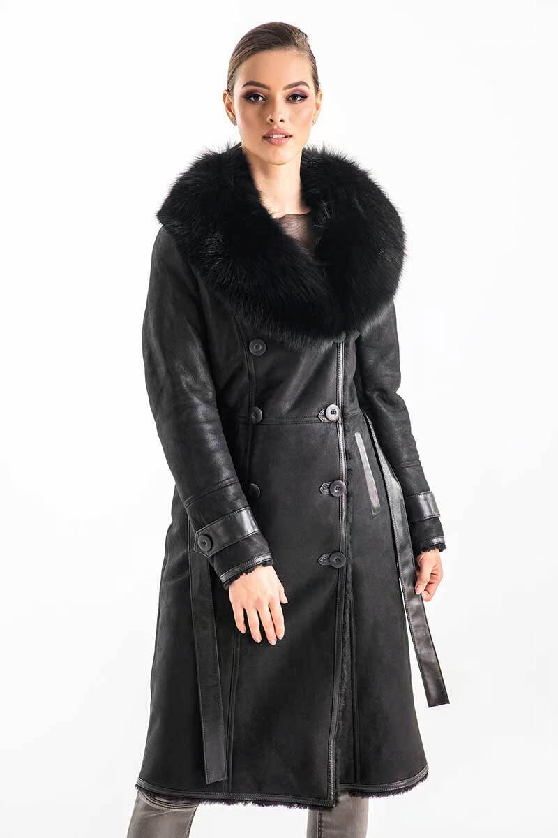 Women's Natural Shearling & Fox Fur Leather Coat