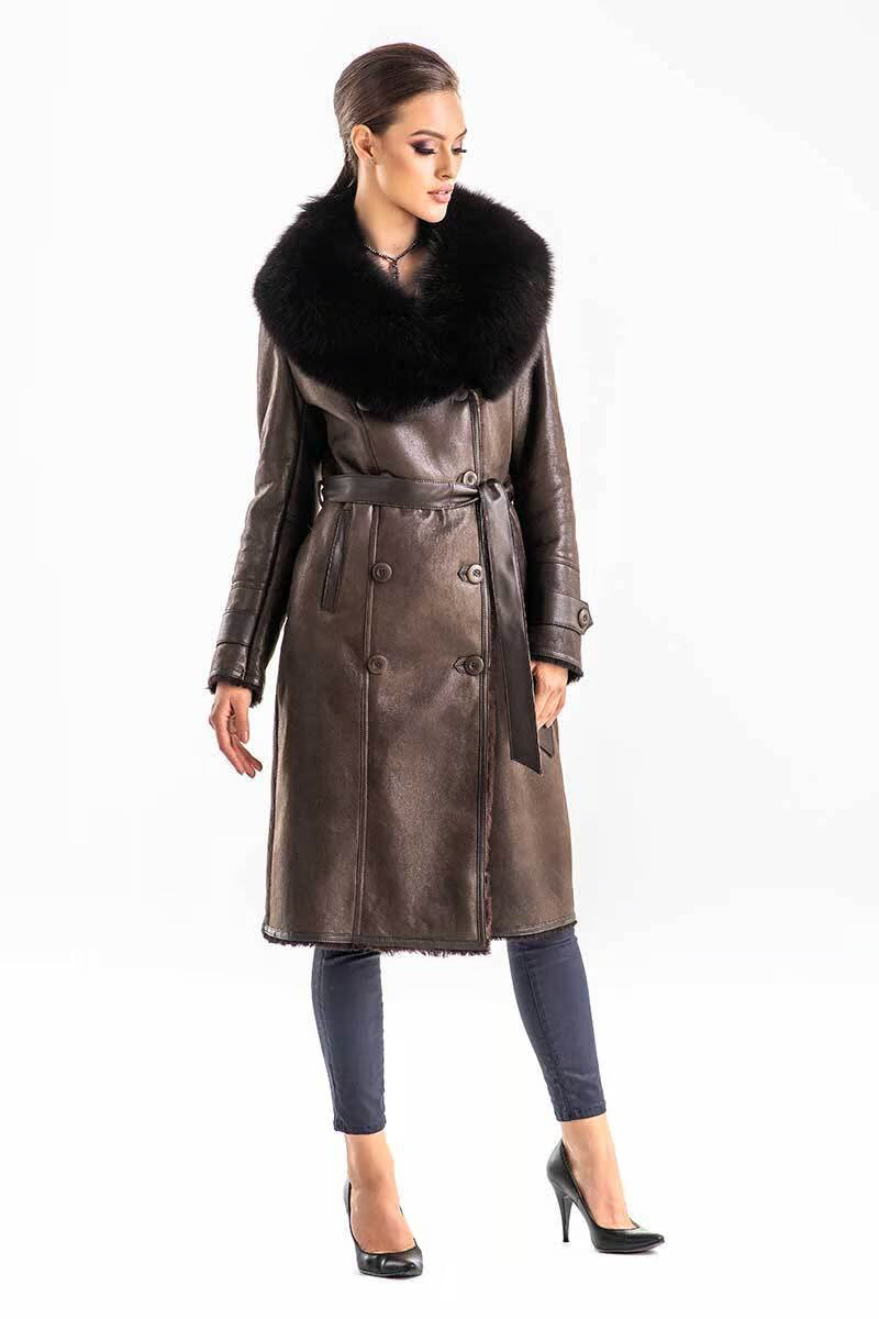 Women's Natural Shearling & Fox Fur Leather Coat