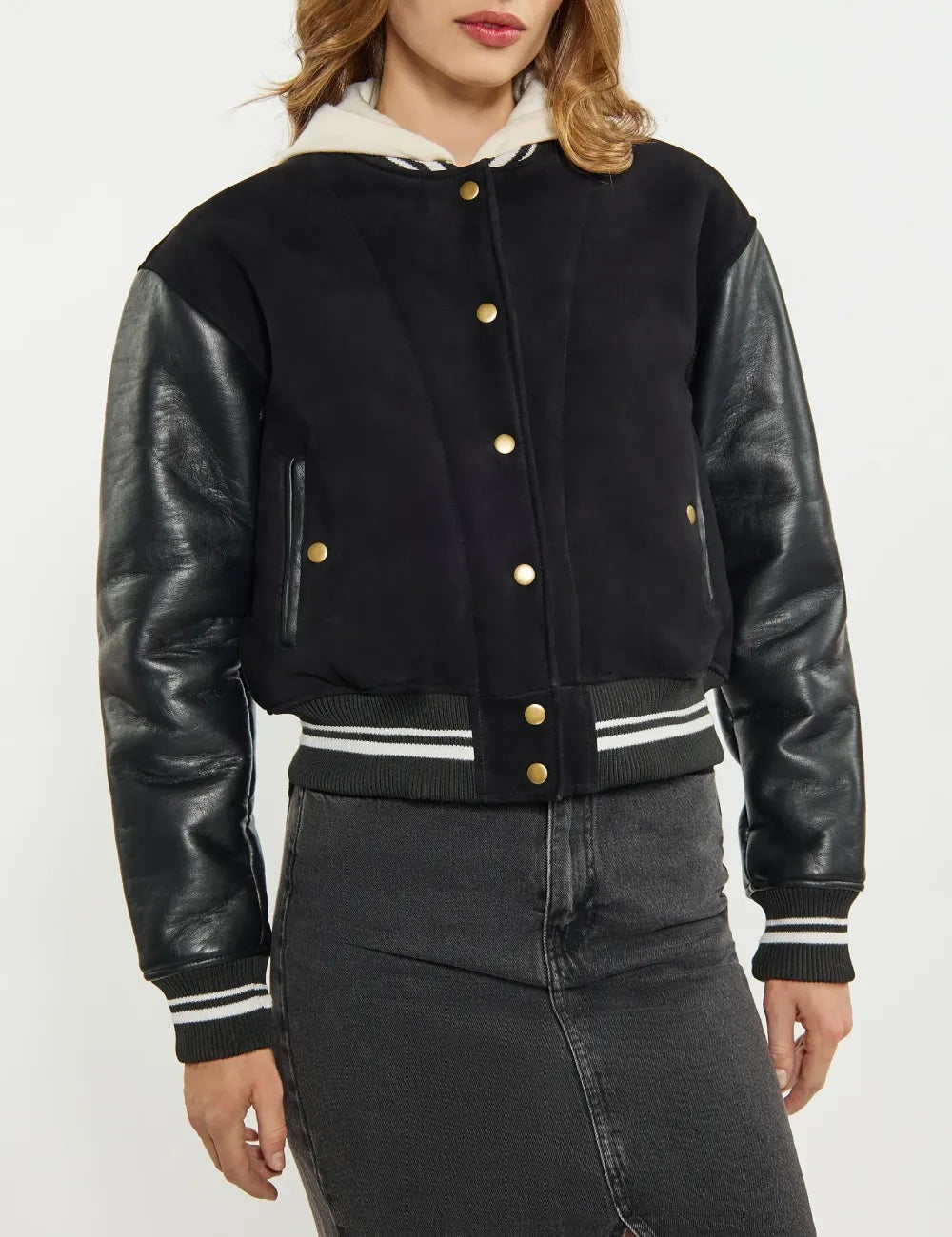 Women's Noir Elegance Aviator Bomber Leather Jacket