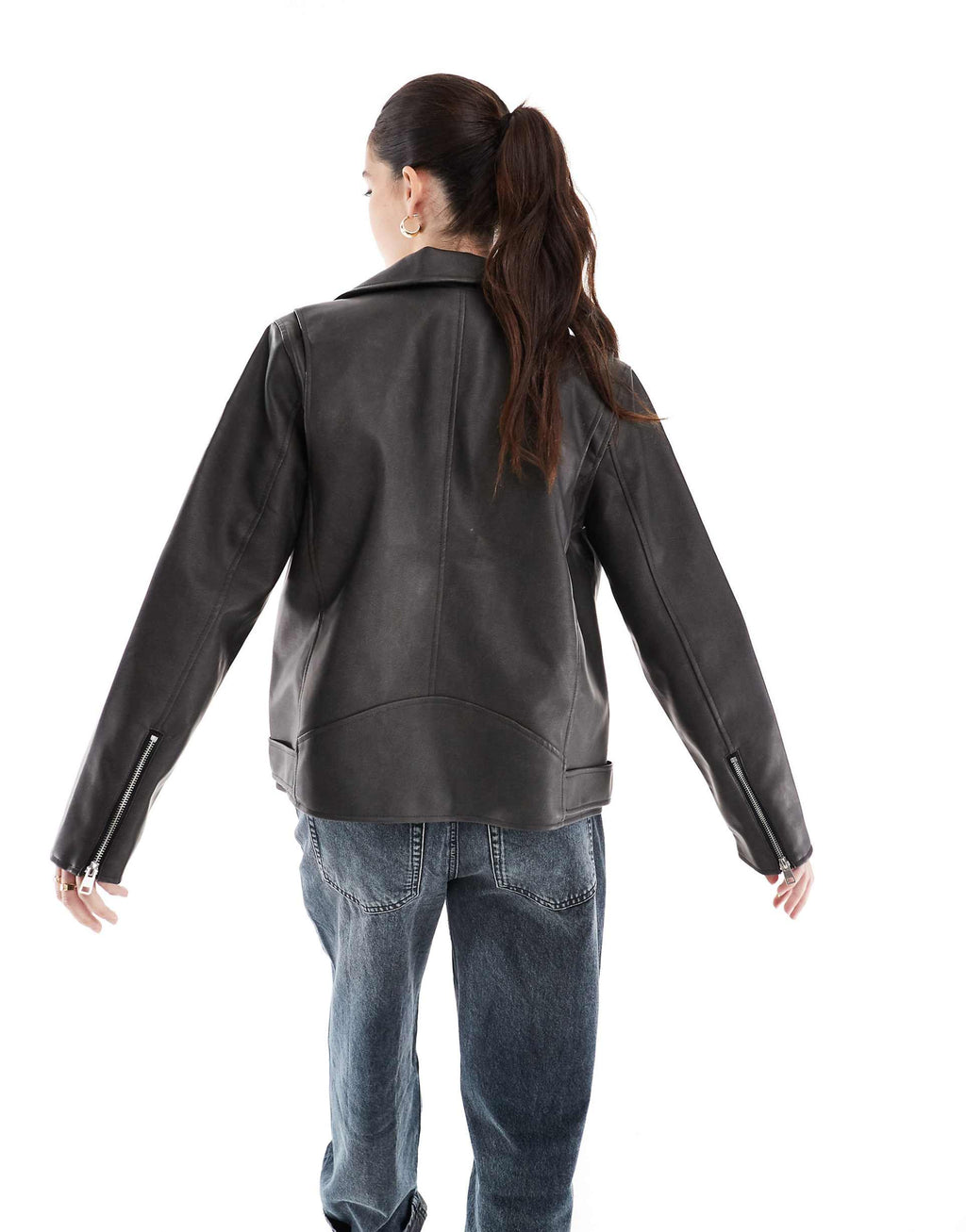 Women's Notch Collar faux leather biker jacket