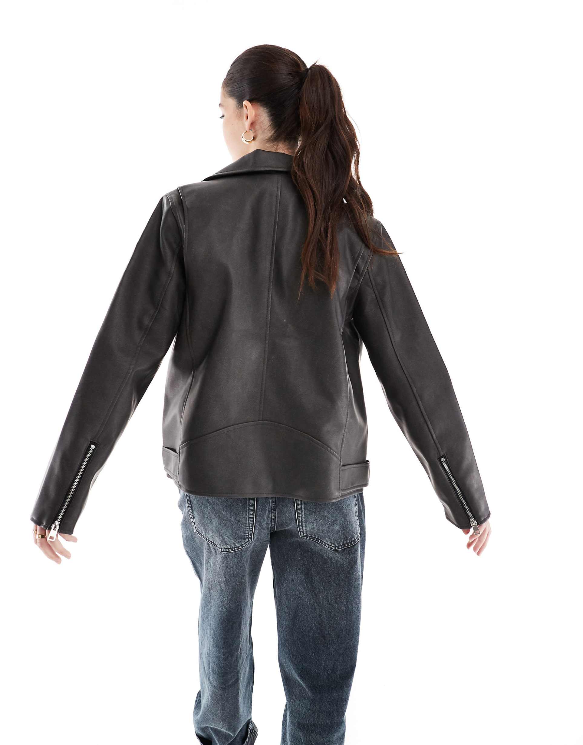 Women's Notch Collar faux leather biker jacket