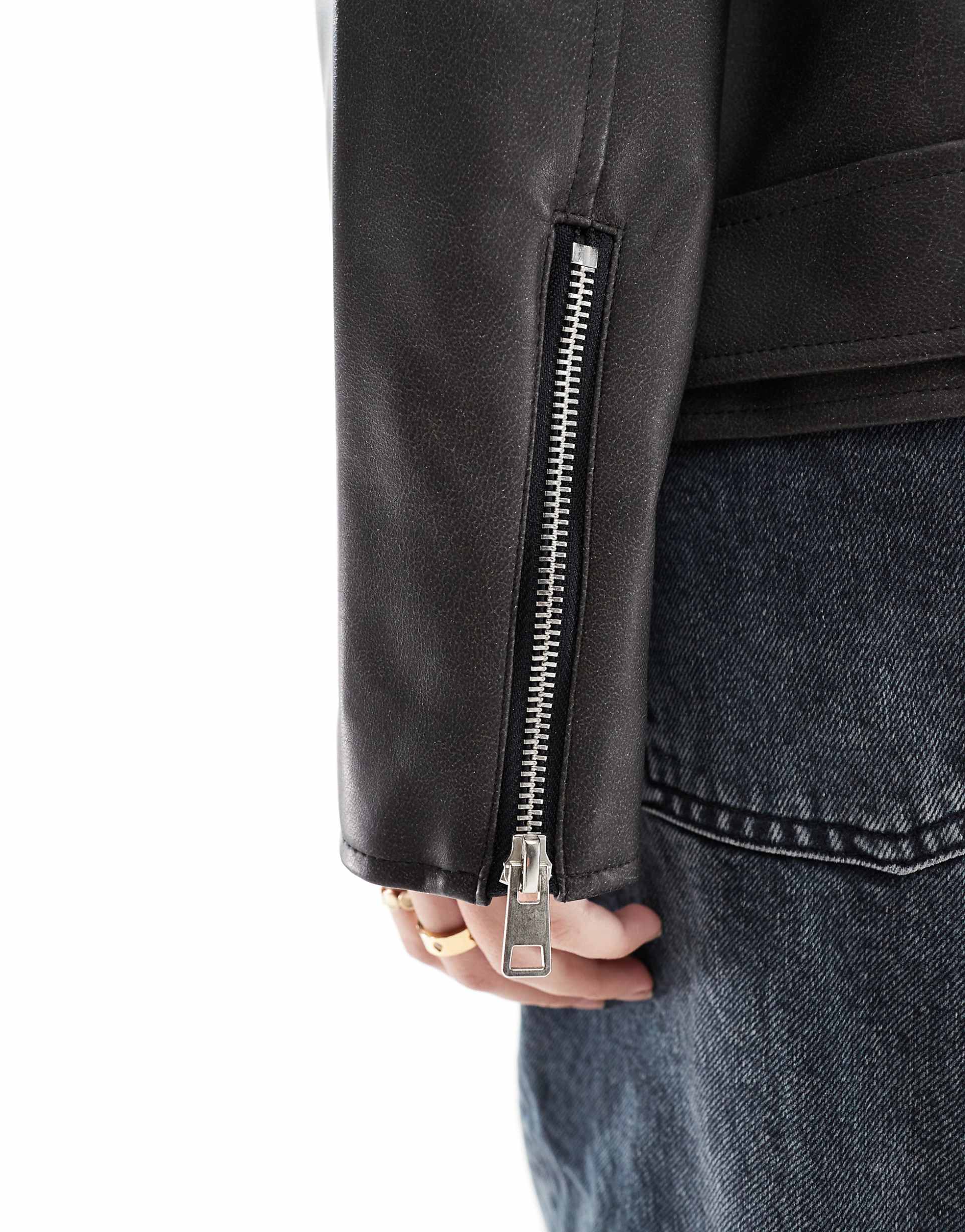 Women's Notch Collar faux leather biker jacket