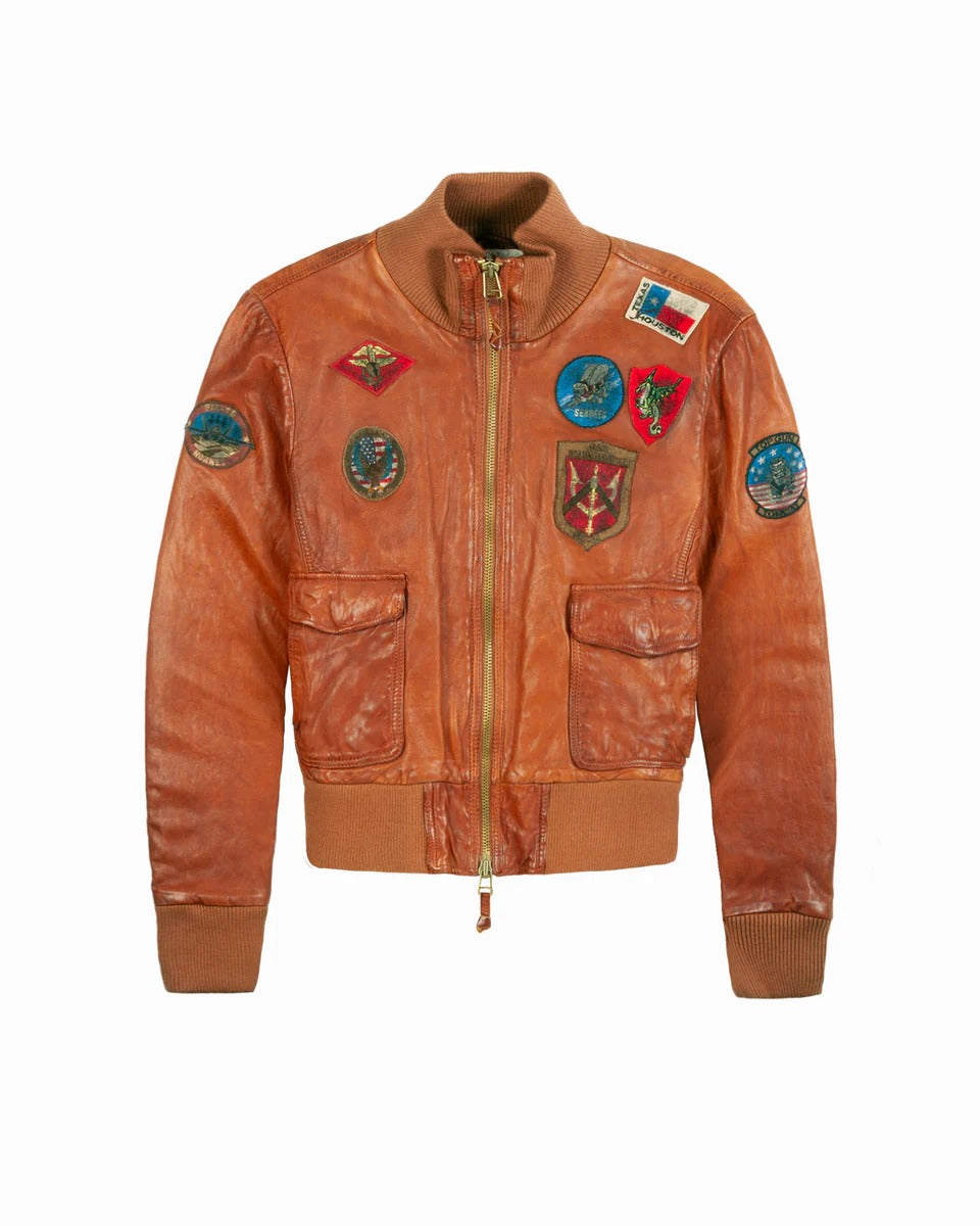 Women's OFFICIAL MISS TOP GUN Aviator Bomber Leather Jacket