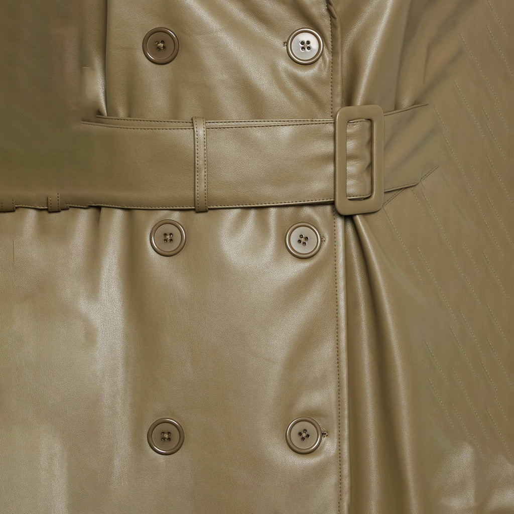 Women's Olive Green Leather Trench Coat