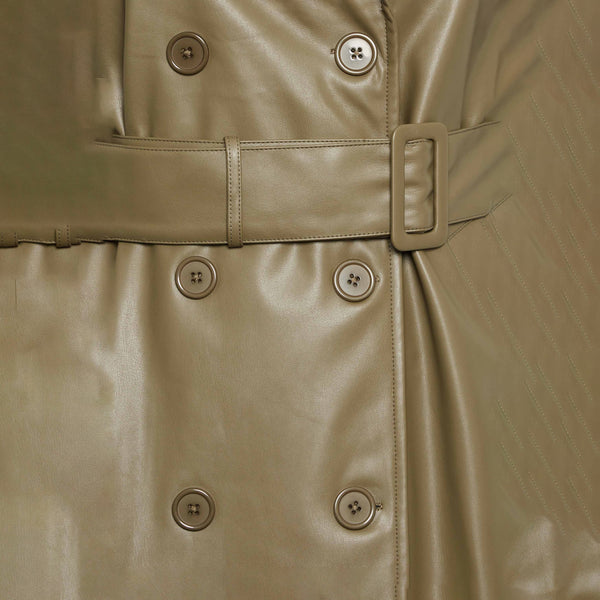 Women's Olive Green Leather Trench Coat