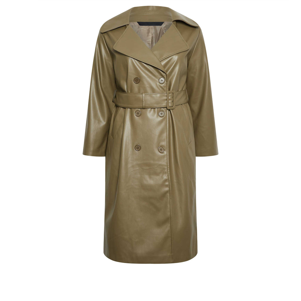 Women's Olive Green Leather Trench Coat