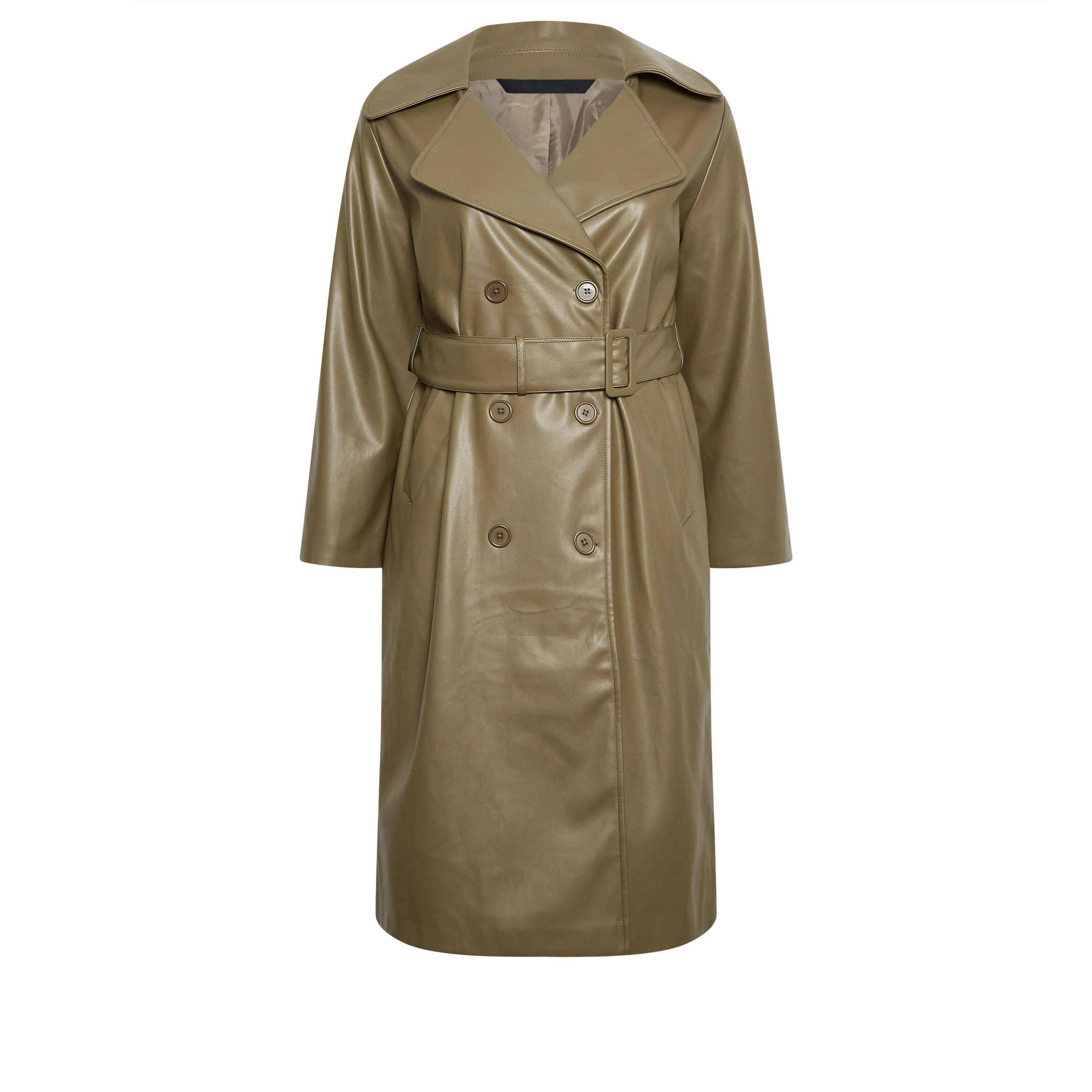Women's Olive Green Leather Trench Coat