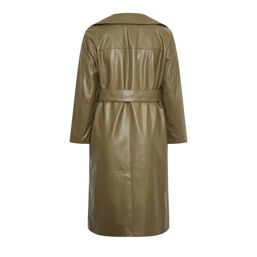 Women's Olive Green Leather Trench Coat