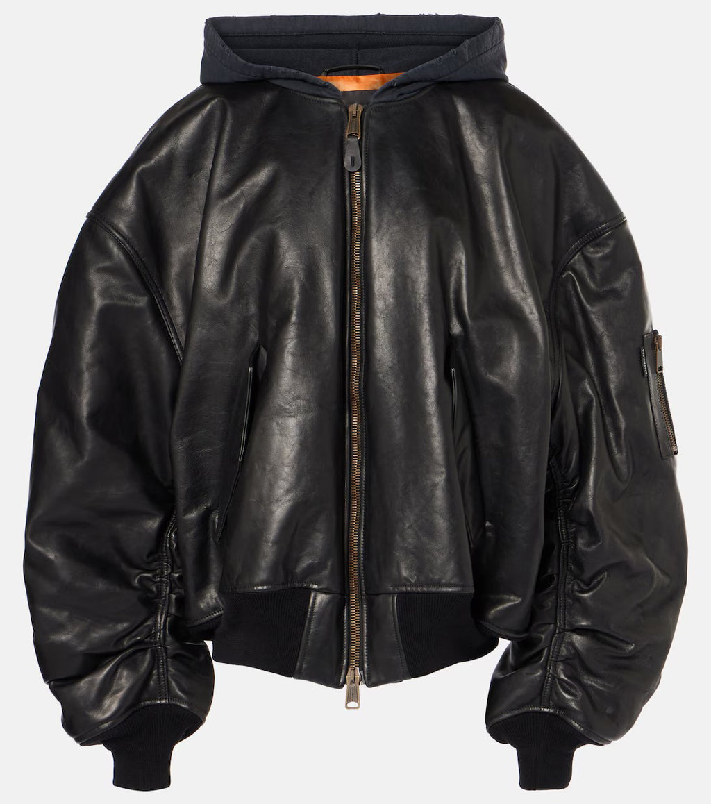 Women's Oversized Aviator Bomber Leather Jacket