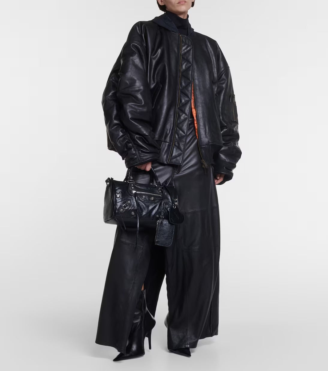 Women's Oversized Aviator Bomber Leather Jacket