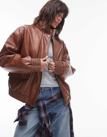 Women's Oversized Bomber Faux Leather jacket