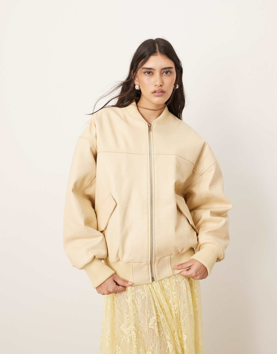 Oversize-Bomberjacke aus Leder für Damen
