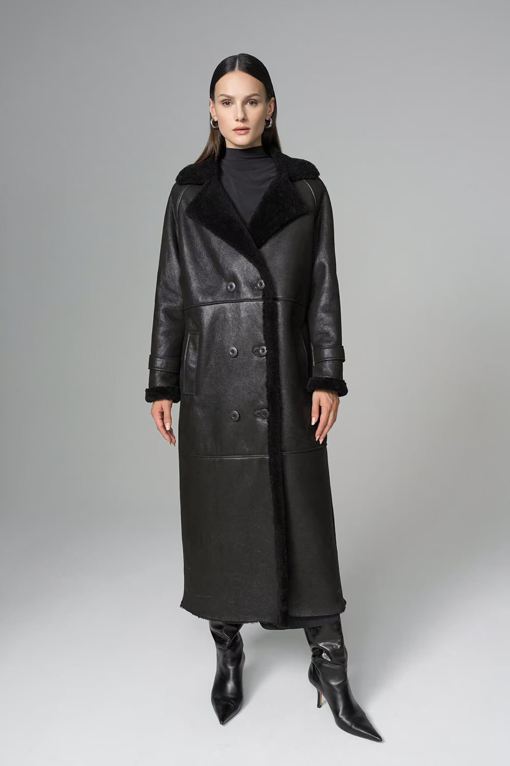 Women's Oversized Fox Fur & Shearling Leather Long Coat