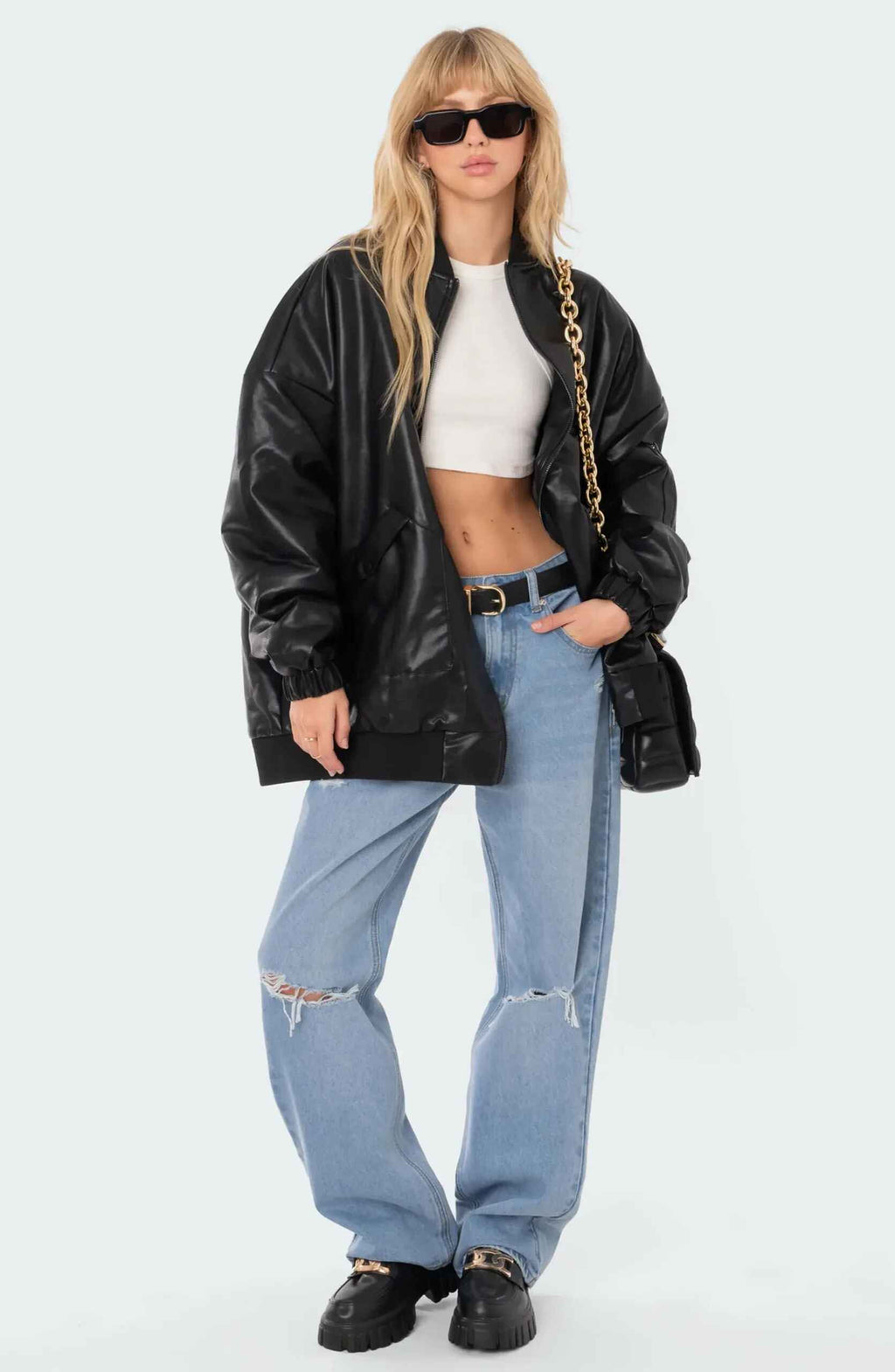 Women's Oversized Loose Fit Soft Leather Jacket