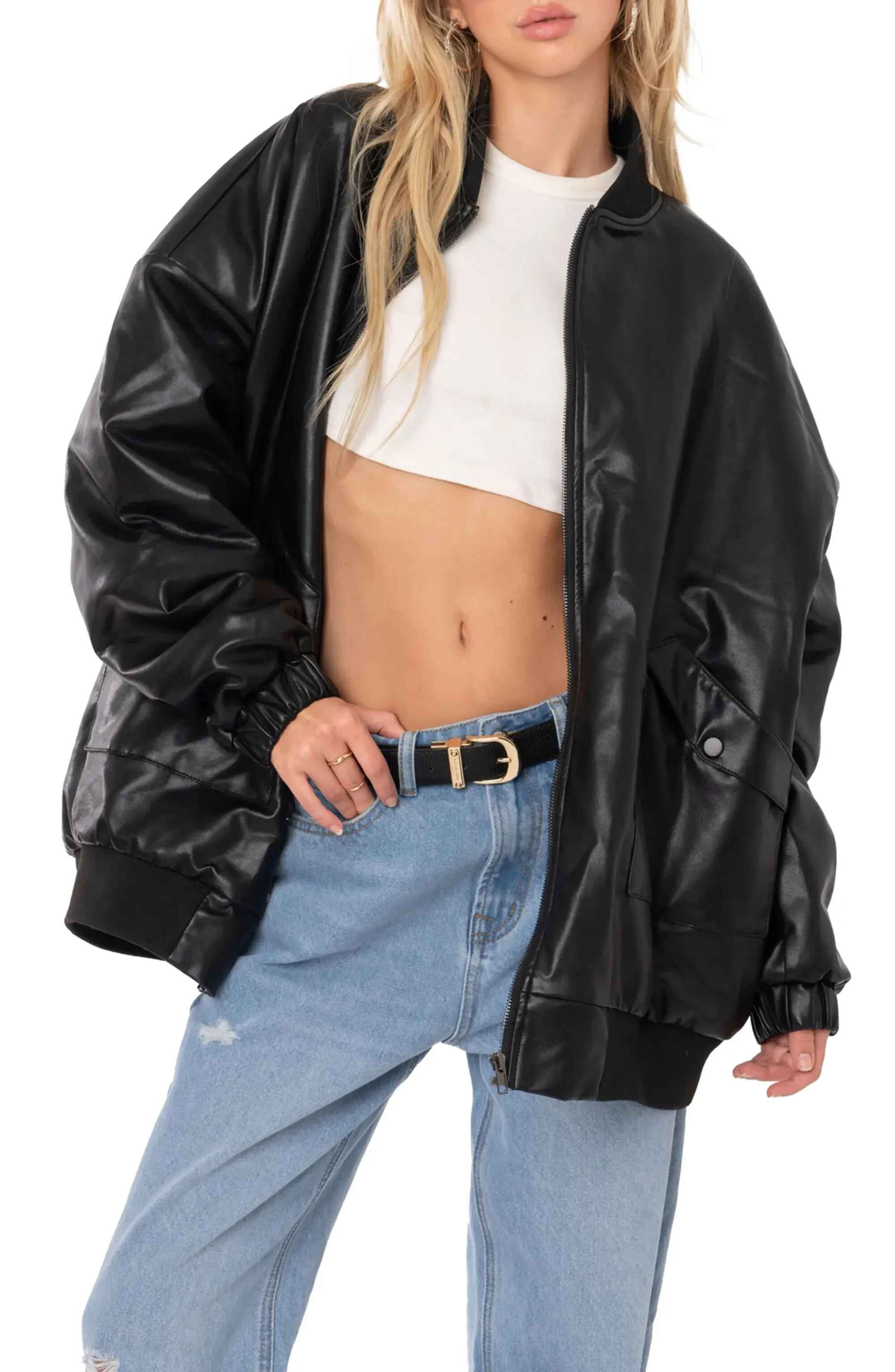 Women's Oversized Loose Fit Soft Leather Jacket