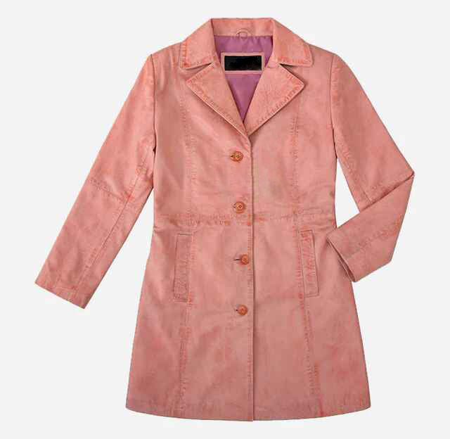 Women's Pink ELEGANT Leather Short Trench Coat