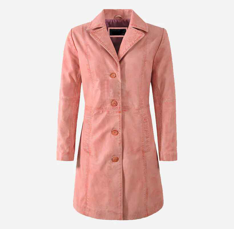 Women's Pink ELEGANT Leather Short Trench Coat