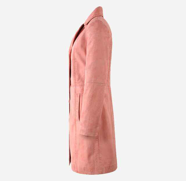 Women's Pink ELEGANT Leather Short Trench Coat