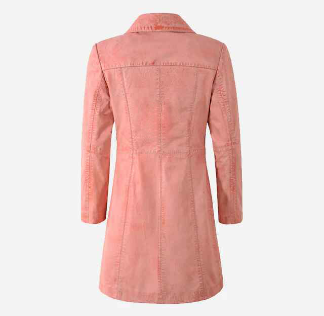 Women's Pink ELEGANT Leather Short Trench Coat
