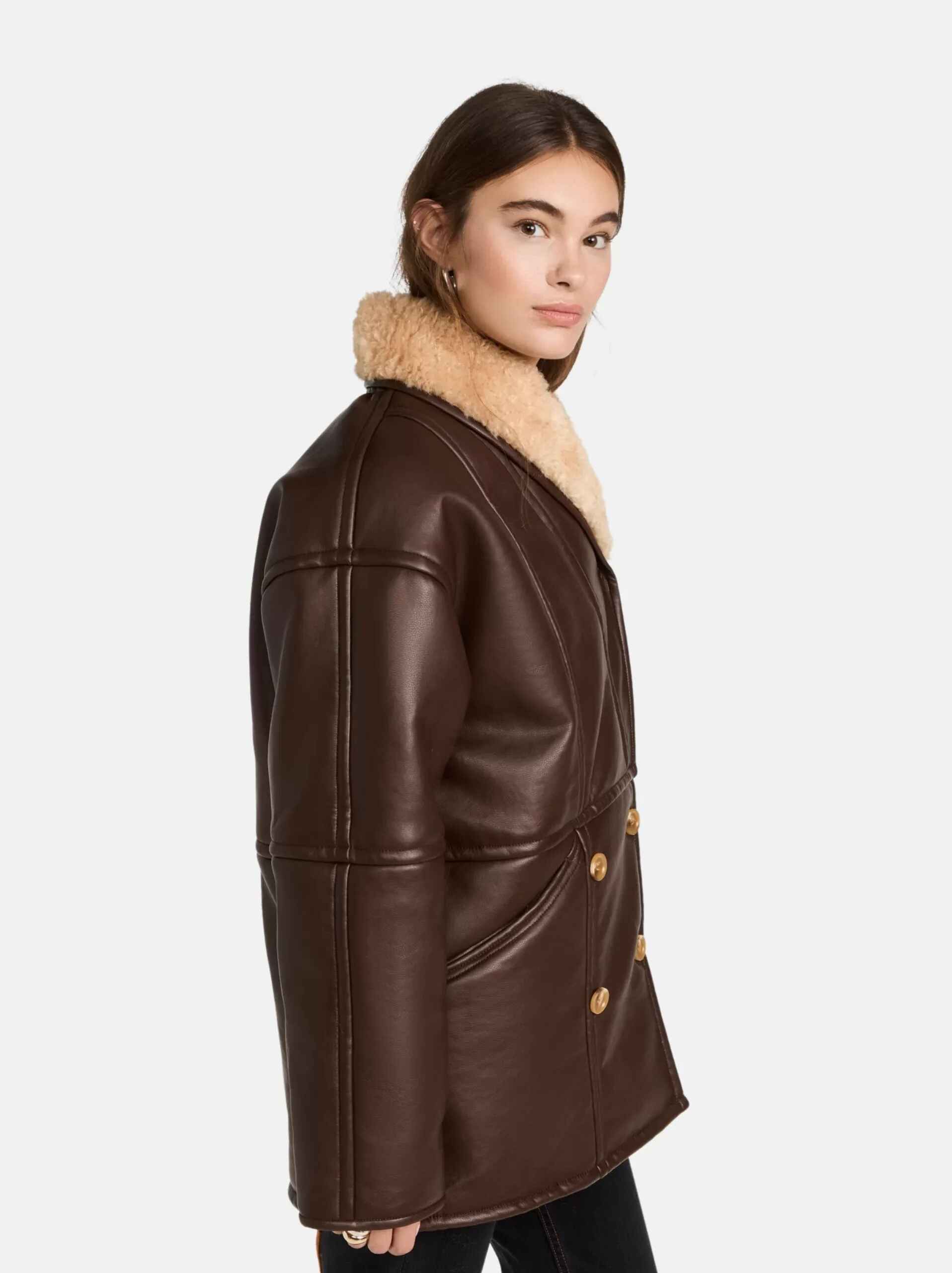 Women’s Plain Brown Sheepskin Shearling Leather Coat