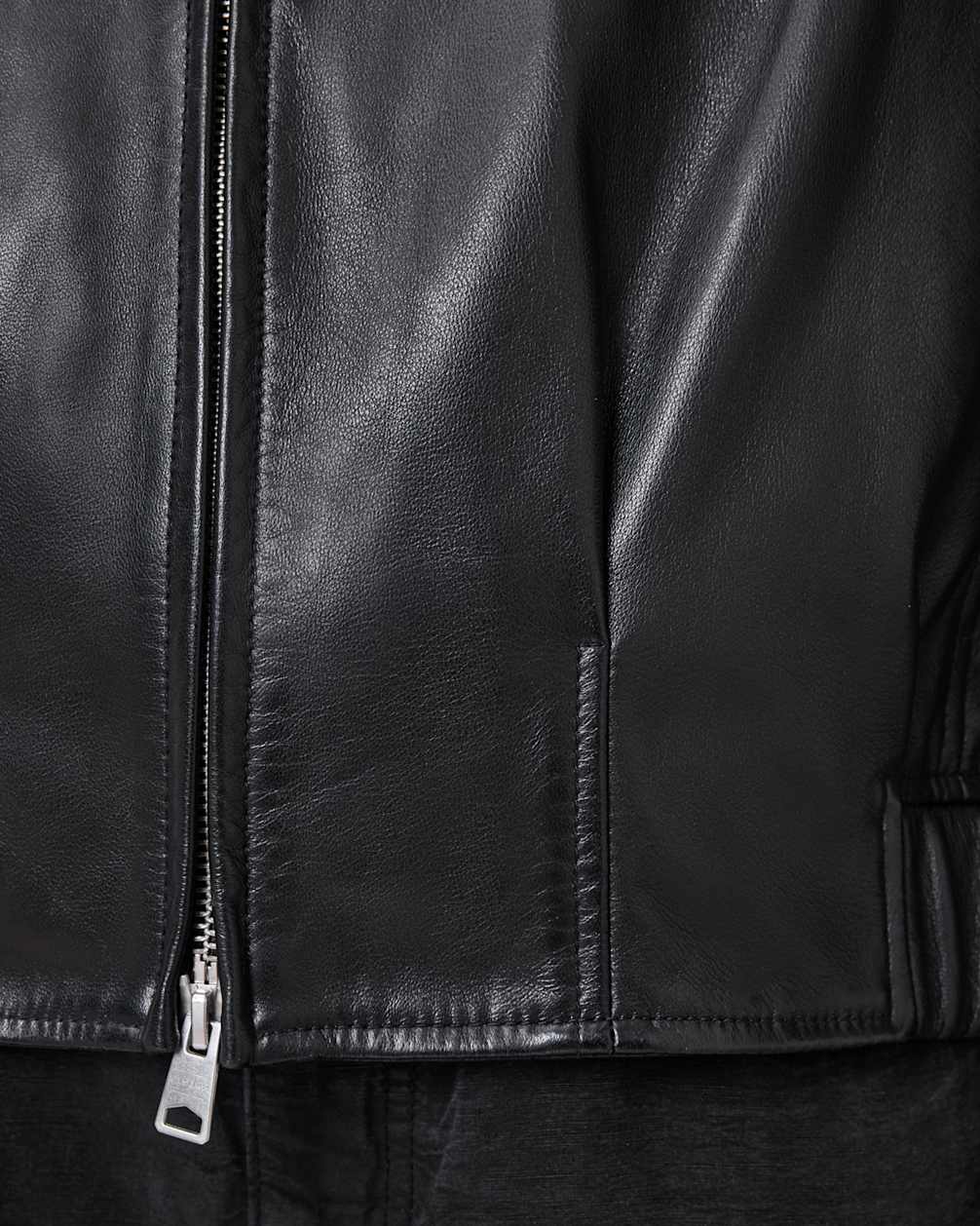 Women's Pleated Hem Bomber Leather Jacket