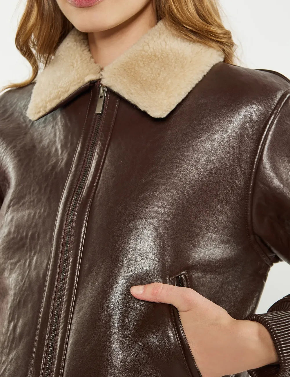 Women's Premium Bronze Aviator Bomber Leather Jacket