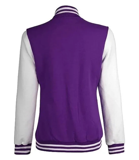 Women's Purple and White Varsity Letterman Jacket - Bomber Style
